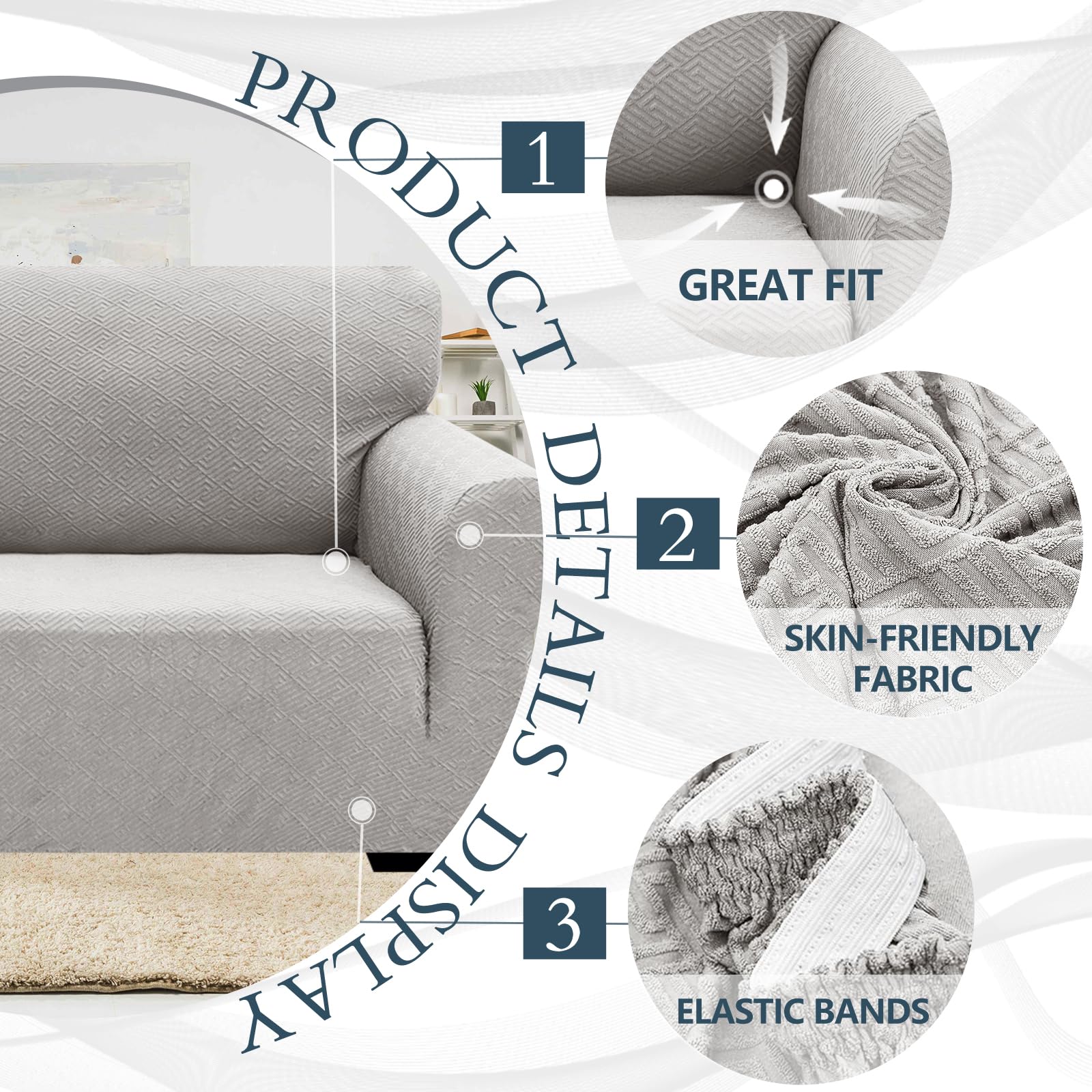 Ystyle Copridivano 3 Posti Con Braccioli, Super Elasticizzato Copri Divano, Copridivano Antigraffio Gatto, Copridivani Antiscivolo Antimacchia, Universale Sofa Cover Moderno, Sliver Grigio