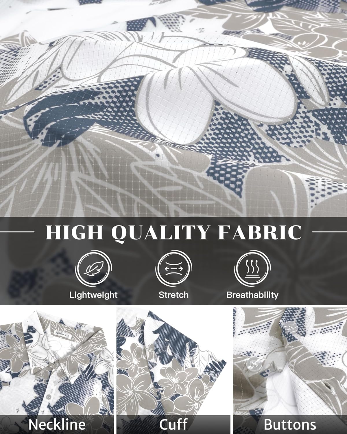 BOJIN Men's Hawaiian Tropical Floral Wrinkle Free Aloha Summer Beach Vacation Short Sleeve Button Down Casual Shirt - Image 5