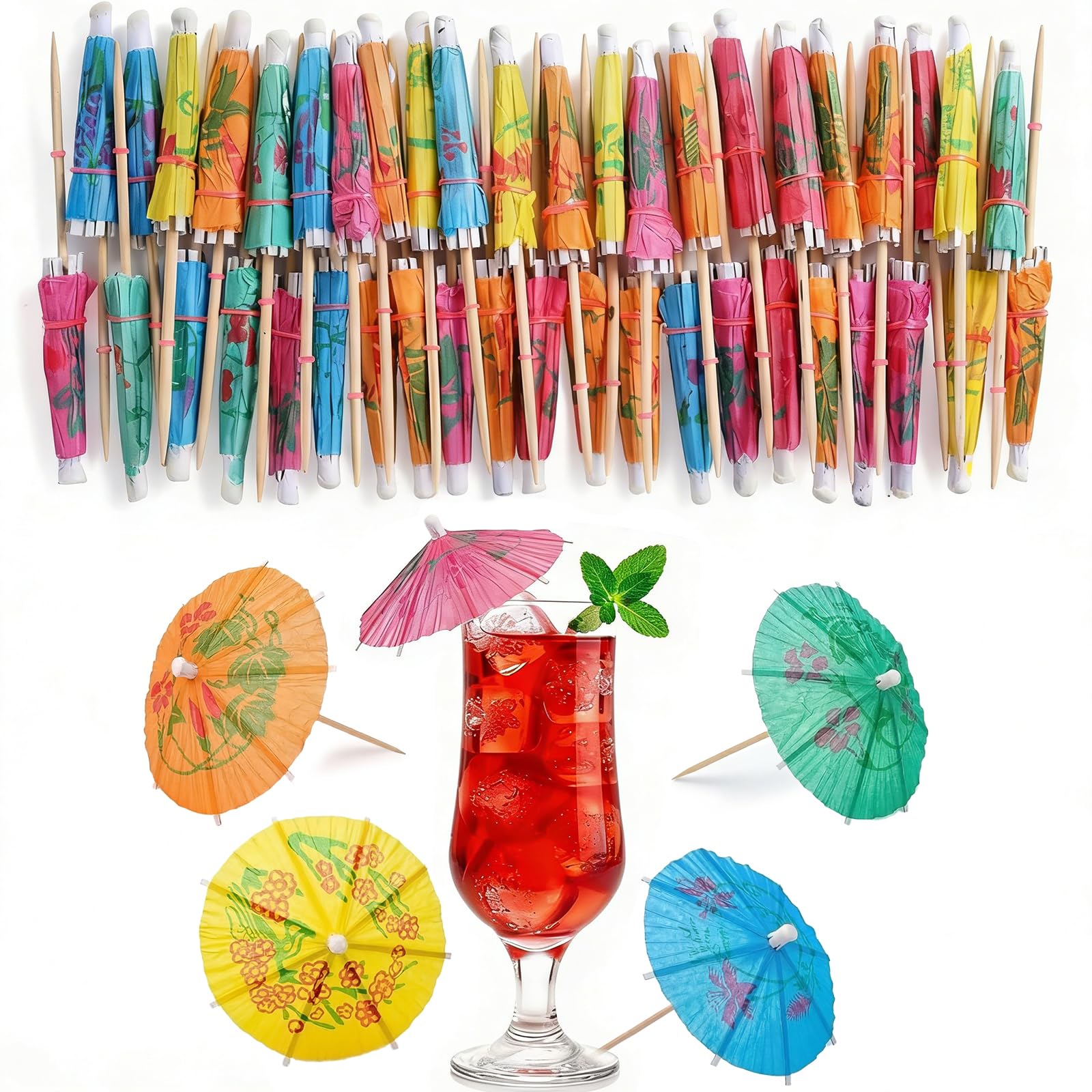 100 Pezzi Ombrelli da Cocktail, Ombrellini da Cocktails, Ombrellini Cocktail Hawaii, Decorazione Cocktails, Ombrellino da Cocktaill per Dolci, Torte, Bevande, Matrimoni, Spiaggia, Bar, Hawaiano Feste