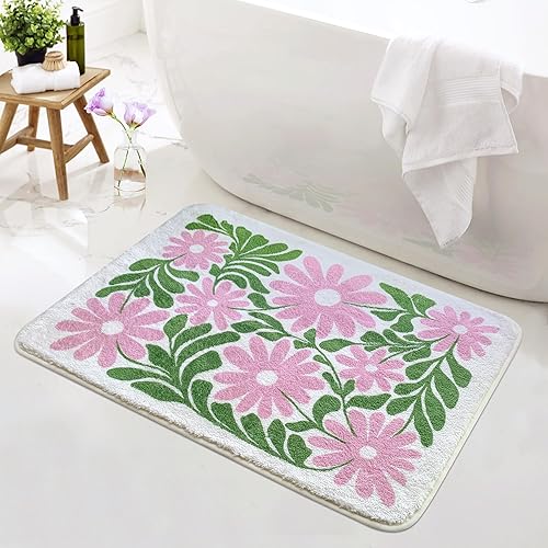 Miniatura 11 de SHIYUE Bonita alfombra de baño con diseño de flores para alfombras de baño, microfibra ultra suave y esponjosa, absorción de agua, tapete Lindo rosa