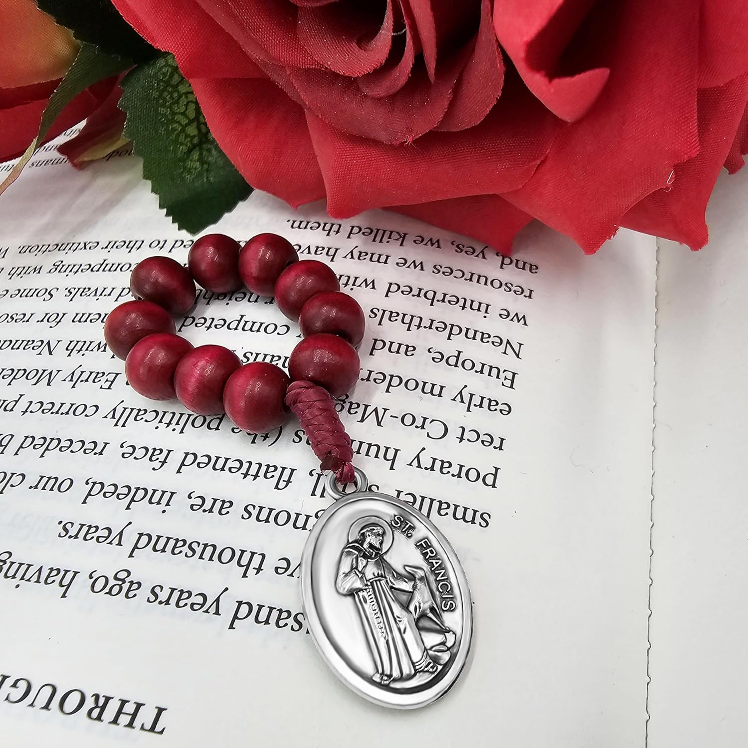 TALISMAN4U Set of 3 Finger Rosary Catholic Saints Devotional Medal One Decade Prayer Pocket Rosary Red Wooden Beads Handmade Mini Rosaries Religious Gift - Image 6