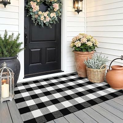 Front Door Mat Outdoor Checkered Welcome Mat 3x5,Black and White
