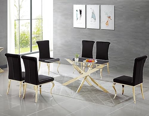 Miniatura 37 de Mesas de comedor redondas de 36 pulgadas, mesa de comedor moderna de cocina con base de metal cromado dorado, mesas de comedor redondas de vidrio