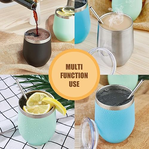 Miniatura 7 de Amtidy Paquete de 16 vasos de acero inoxidable con recubrimiento en polvo con tapa, equipado con popote y cepillo para pajilla, vaso de viaje de