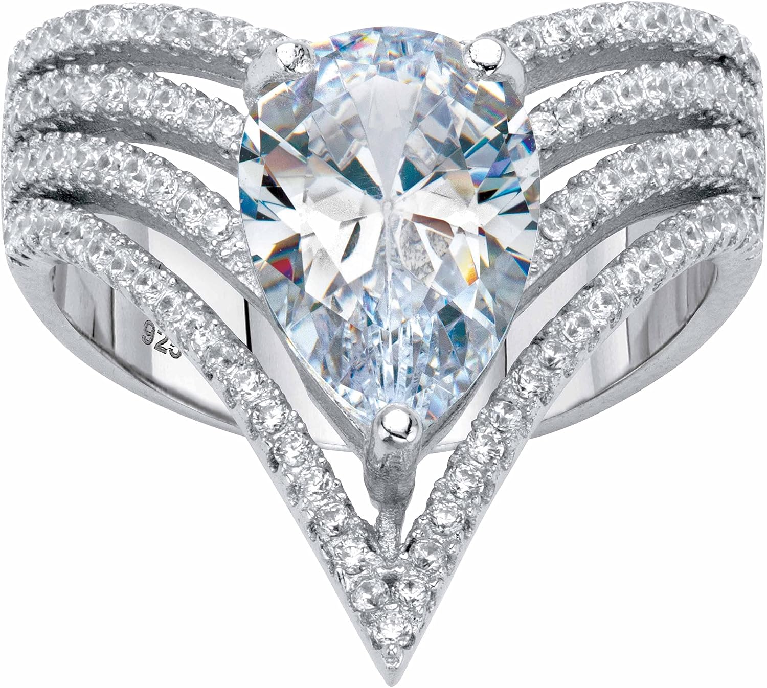 Palm Beach Jewelry PalmBeach Platinum-plated Sterling Silver Pear Cut Cubic Zirconia Chevron Engagement Ring Sizes 6-10