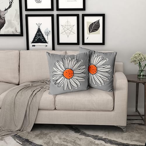 Miniatura 6 de Juego de 2 fundas de almohada de margaritas de color naranja quemado de 16 x 16 pulgadas, fundas de almohada florales de primavera y verano,
