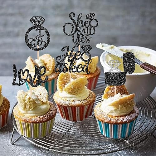 Miniatura 5 de 1 anillo de diamantes con purpurina para decoración de tartas con la frase "We Engaged", decoración para bodas, compromisos, fiestas temáticas,