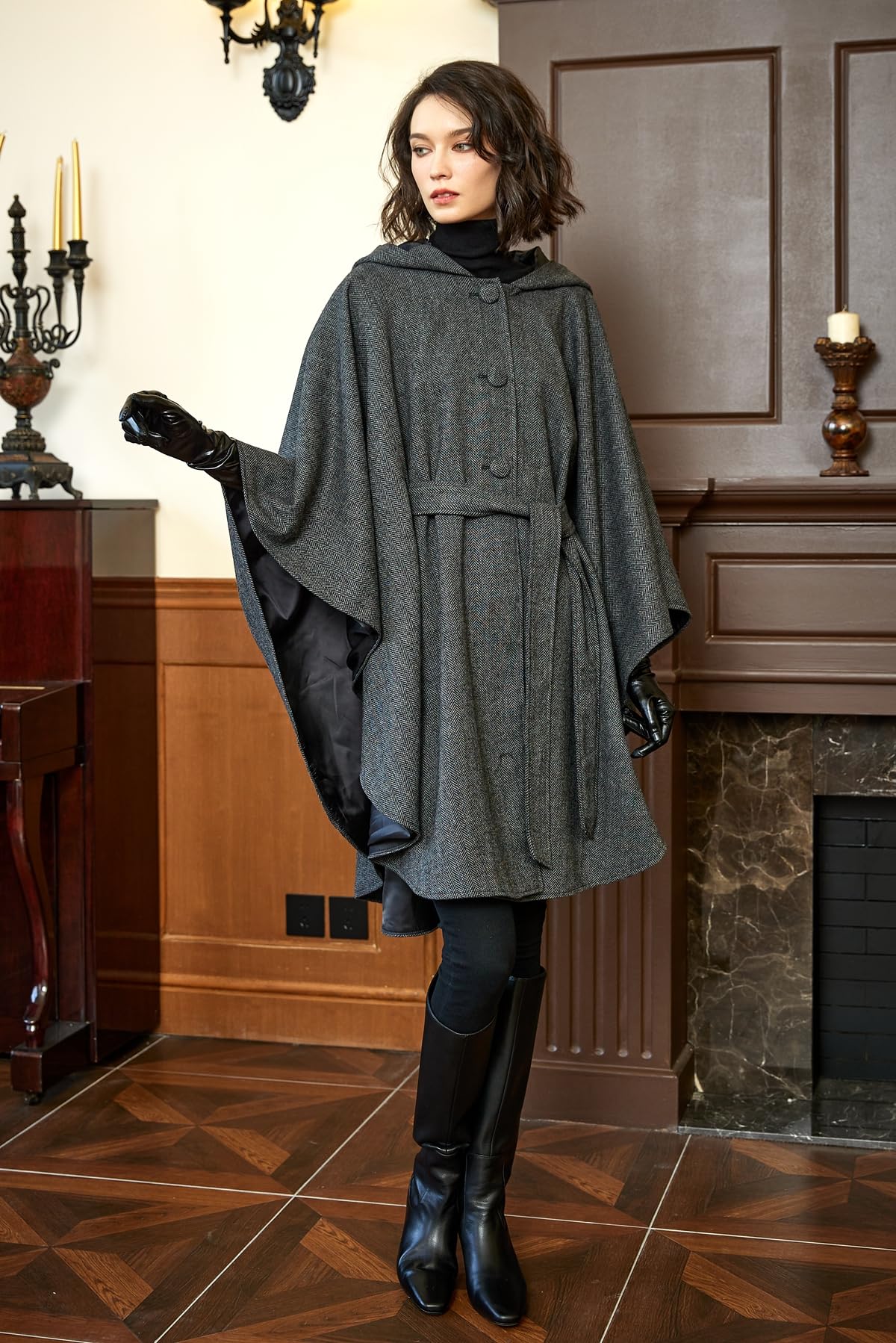 BEAUTELICATE Mantello con Cappuccio Donna Misto Lana Medievale Mantello Poncho con Cintura Taglie Forti Senza Maniche Antivento Cappotto Cardigan per Halloween Carnevale Autunno Inverno