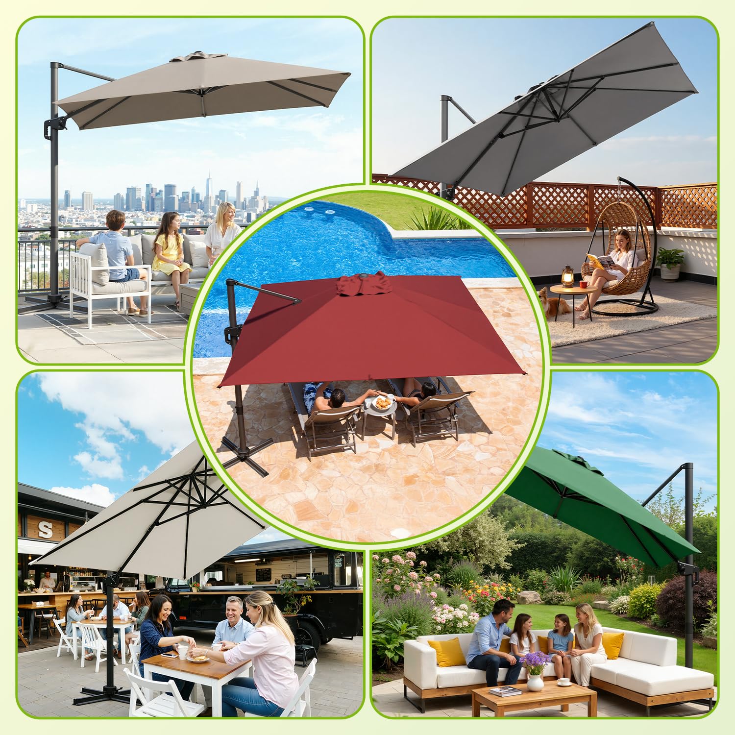 300 x 300 cm, duży parasol przeciwsłoneczny LED, parasol ogrodowy z korbą, obracany o 360° i przechylany, UV50+, parasol tarasowy z aluminiową ramą, do ogrodu, na taras