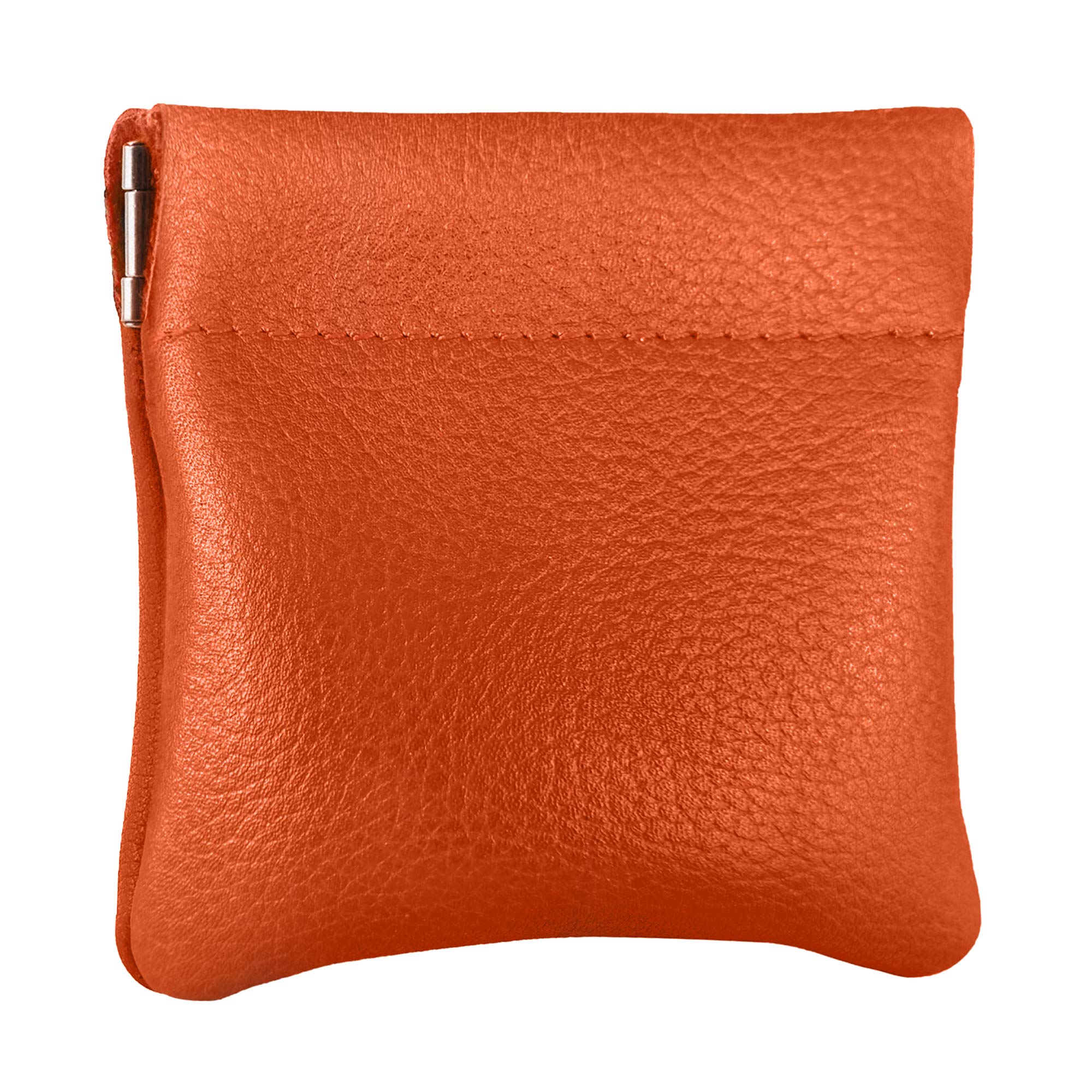 Nabob Leather Genuine Leather Squeeze Coin Purse, Coin Pouch Made IN U.S.A. Change Holder For Men/Woman Size 3.5 X 3.5 (Orange)