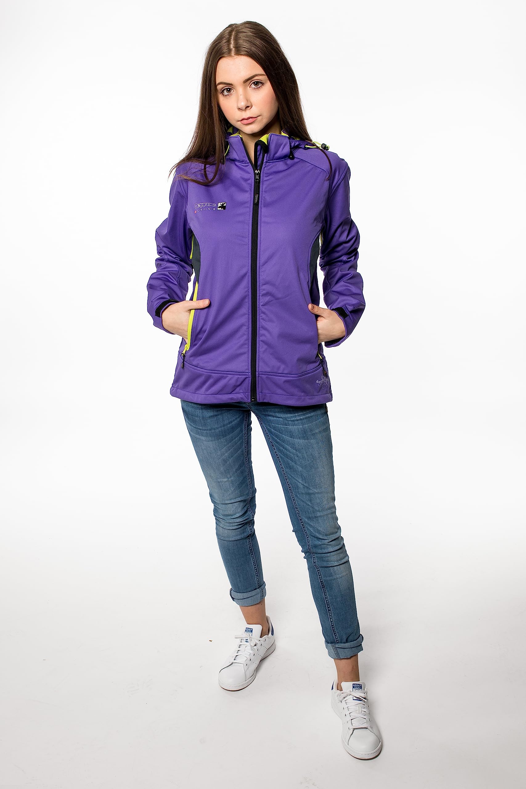 DEPROC A.C.T.I.V.E Kurtka softshell Kobiety Damska Kurtka Softshellowa Z Odpinanym Kapturem, Kurtka Przejściowa Windbreaker Downton Peak
