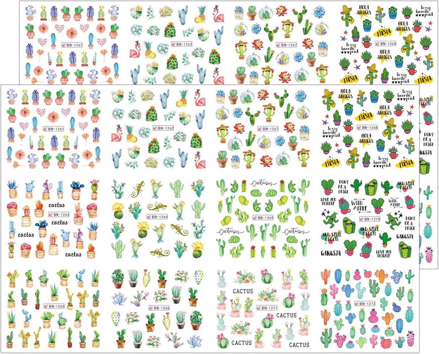 3D Cactus Uñas Pegatinas Calcomanías,HOINCO Cactus Uñas Arte Pegatinas Transferencia de Agua Uñas Calcomanías Accesorios Pegatinas para Mujeres Uñas Decoraciones(2 Hojas Grandes)