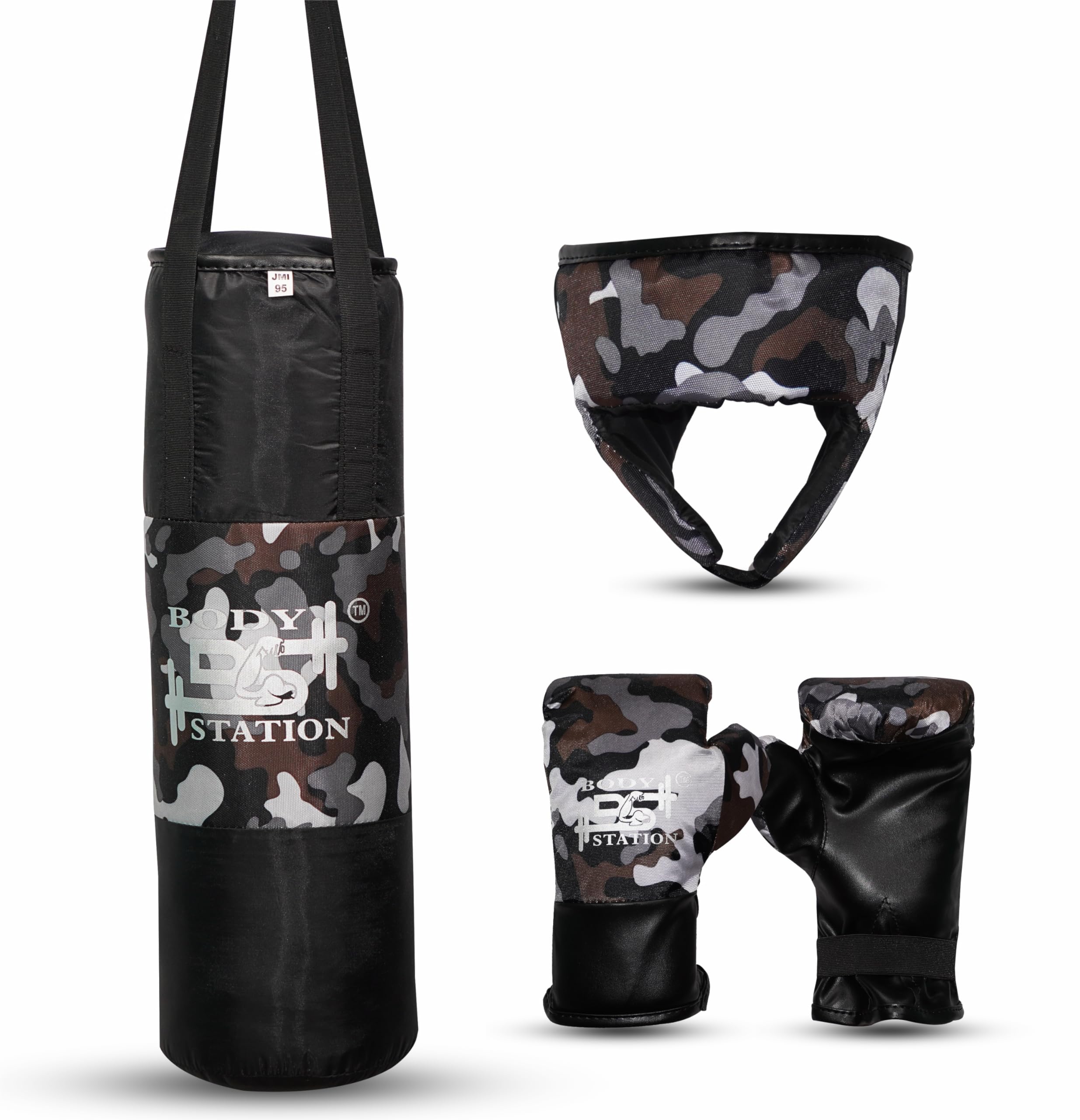 Bodystation Kids Champ Junior Punching Set | 1 Punching Bag, 1 Head Guard, 2 Gloves | Boxing Training Punching Bag & Gloves for Boys & Girls | for 3 to 10 Years Kids (Set of 4) (Black Camo)-image-27