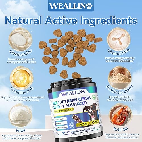 Miniatura 3 de Vitaminas para perros  Vitaminas y suplementos para perros 25 en 1, multivitamínico con probióticos de glucosamina, omega-3, multivitamínico para