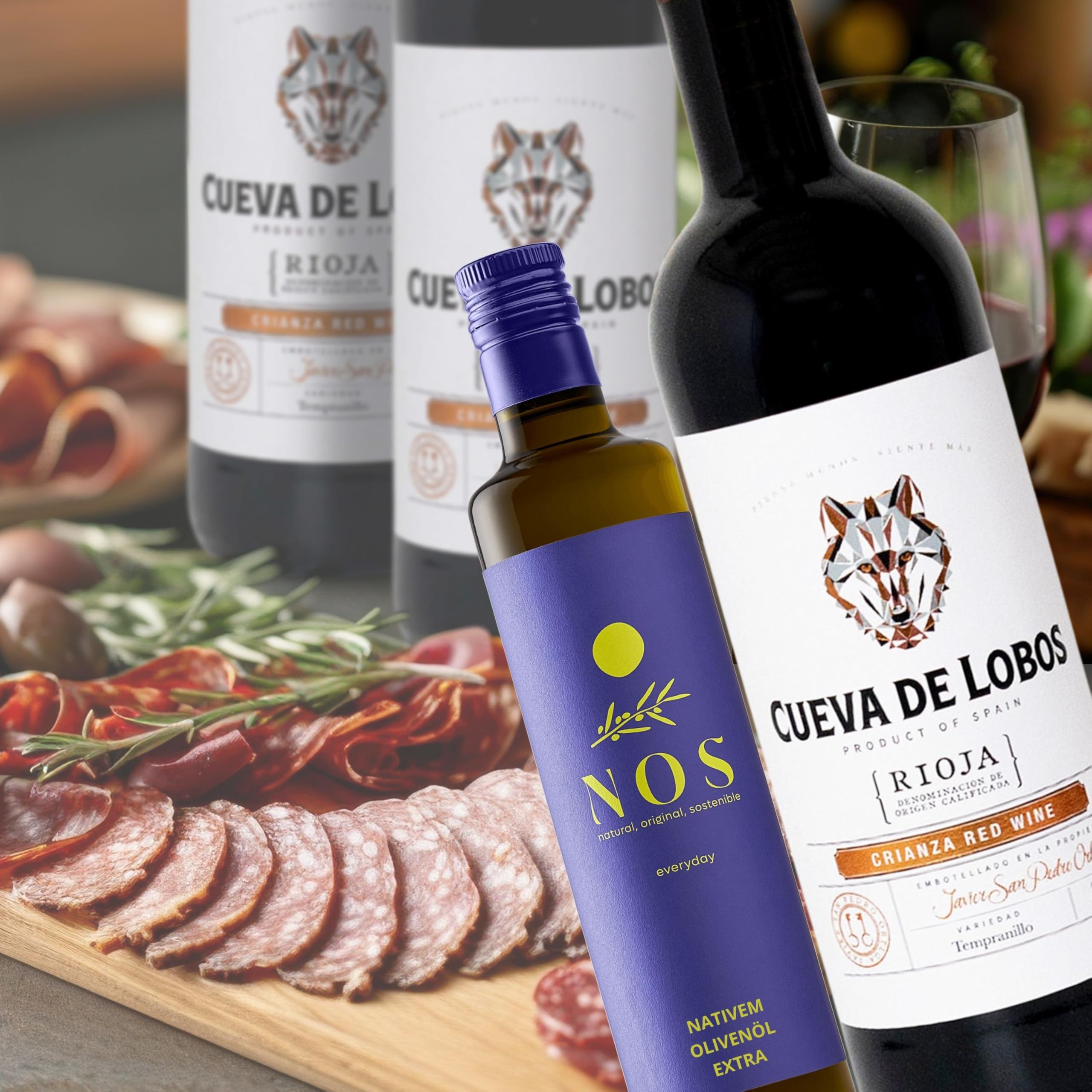 UNIVERSO GOURMET Exklusive Gourmet-Geschenkbox Rotwein g.U. Rioja Natives Olivenöl Extra Iberische Bellota-Wurstwaren Gran Reserva Schinken Schafskäse Geschenkset