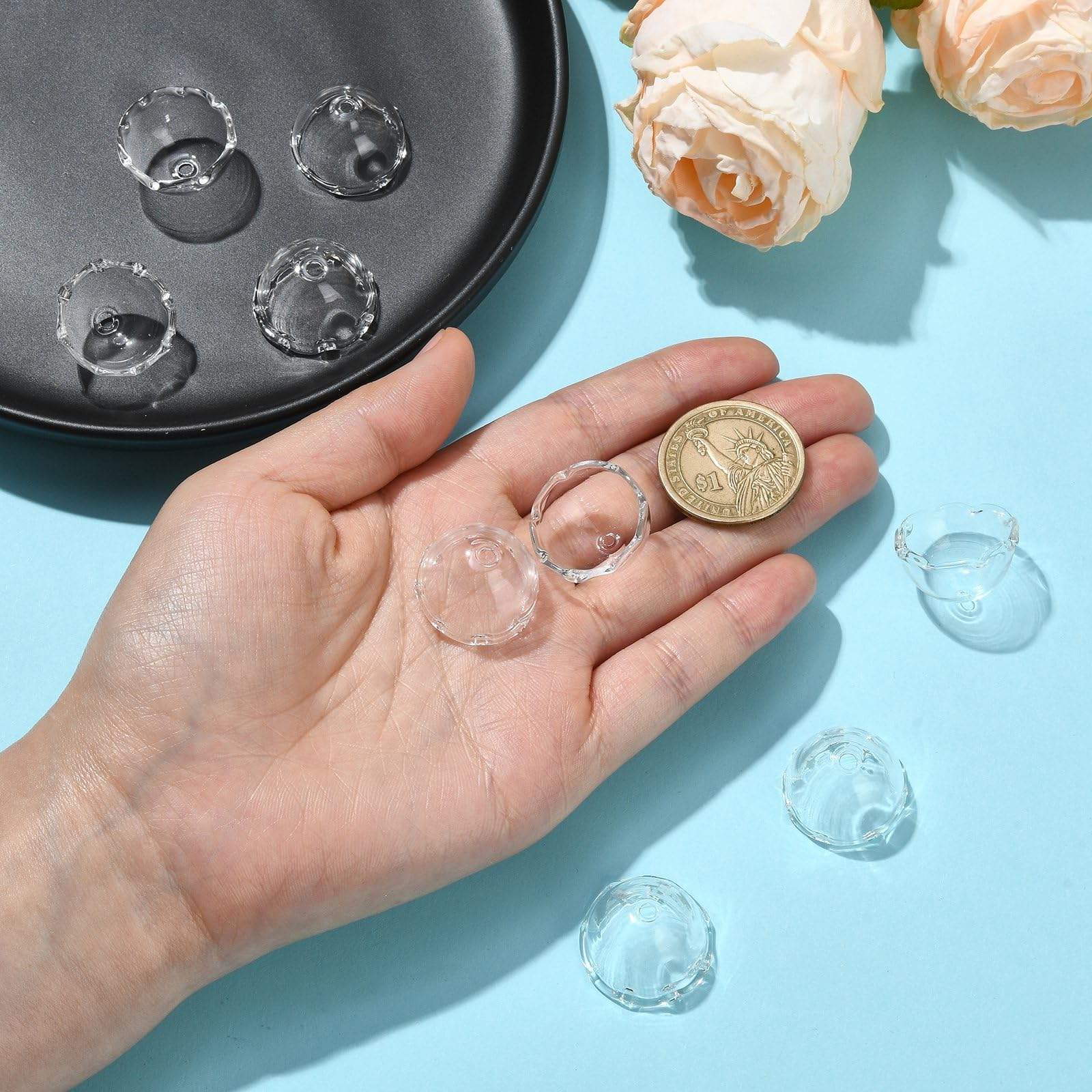 10 Cappucci In Vetro A Forma Di Fiore | Per Gioielli Fai Da Te, Orecchini E Decorazioni - Foto 2