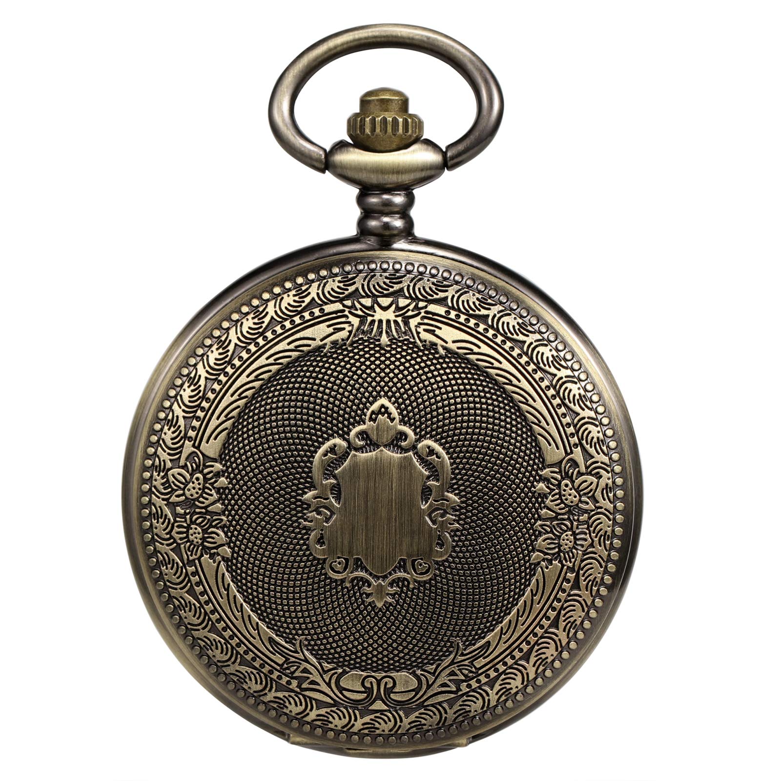 TREEWETO Montre de poche analogique avec chaîne pour homme - Double boîtier - Chiffres romains - Bronze/noir/doré