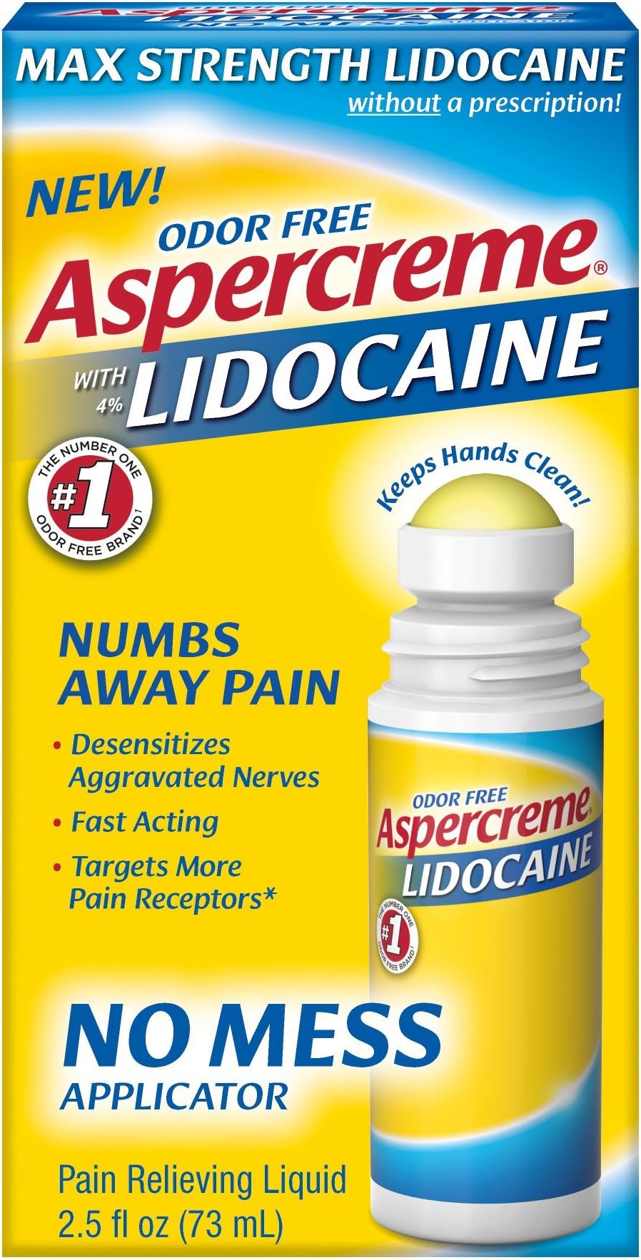 Aspercreme 4% Lidocaine No Mess Applicator, 2.5 Ounce (Pack of 3)