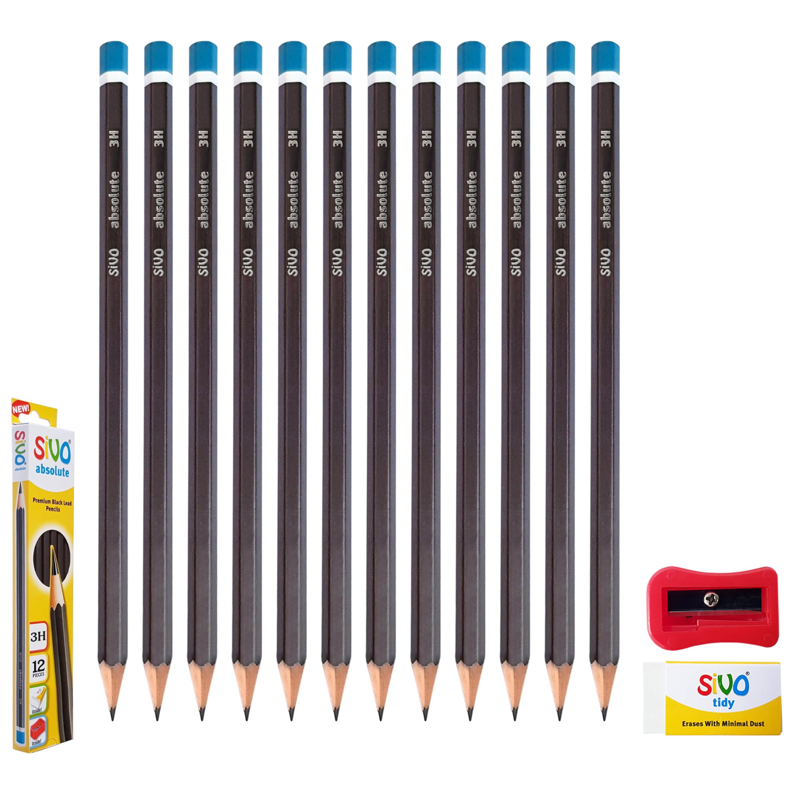 SIVO Absolute Graphite Drawing Pencils, 3H Graded, Pack of 12, Professional Artists Sketching Pencils, Perfect for Sketch Shade Write Tone Draft Draw