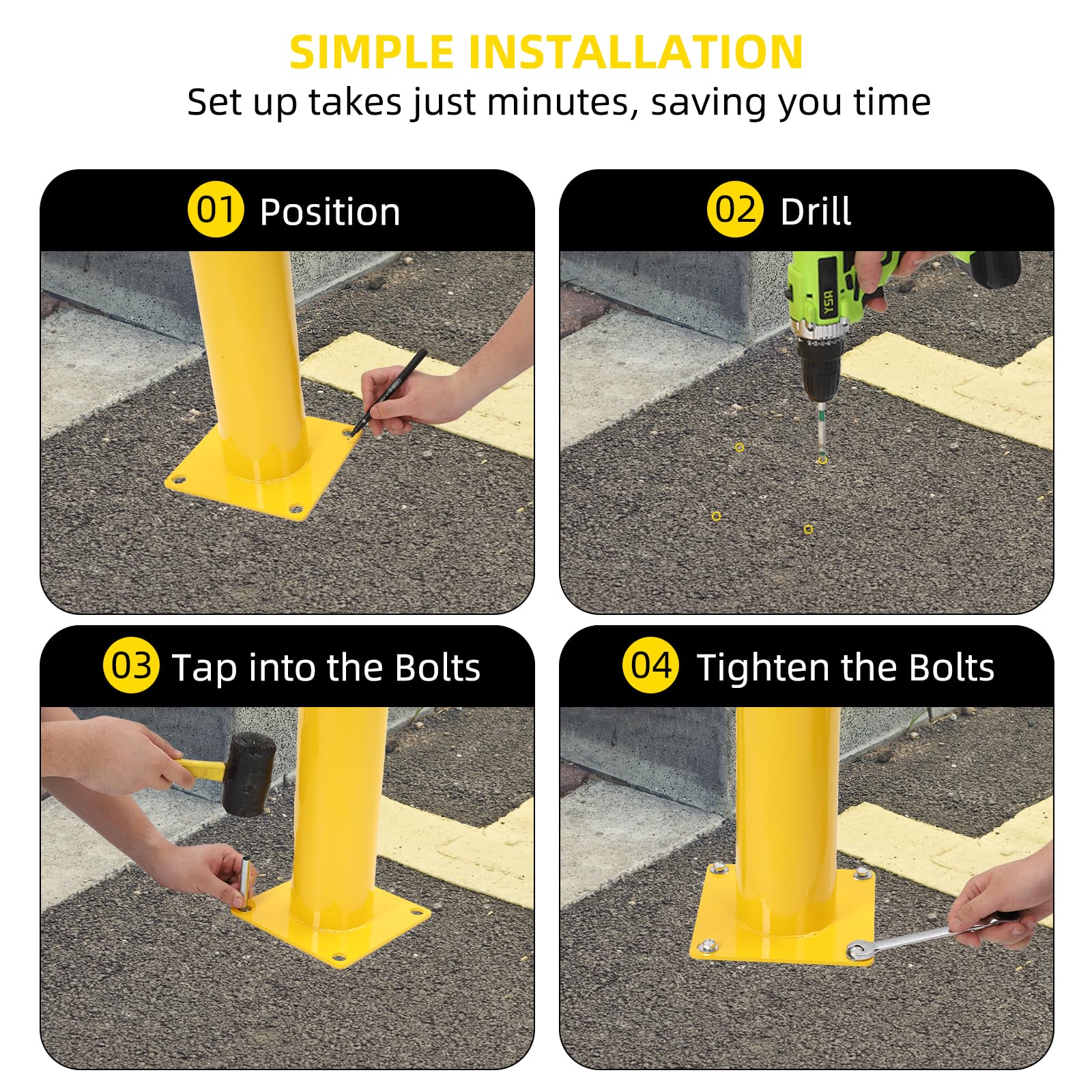 Snapklik.com : 42 Inch Height Safety Bollard, 6 Pack Bollard Post