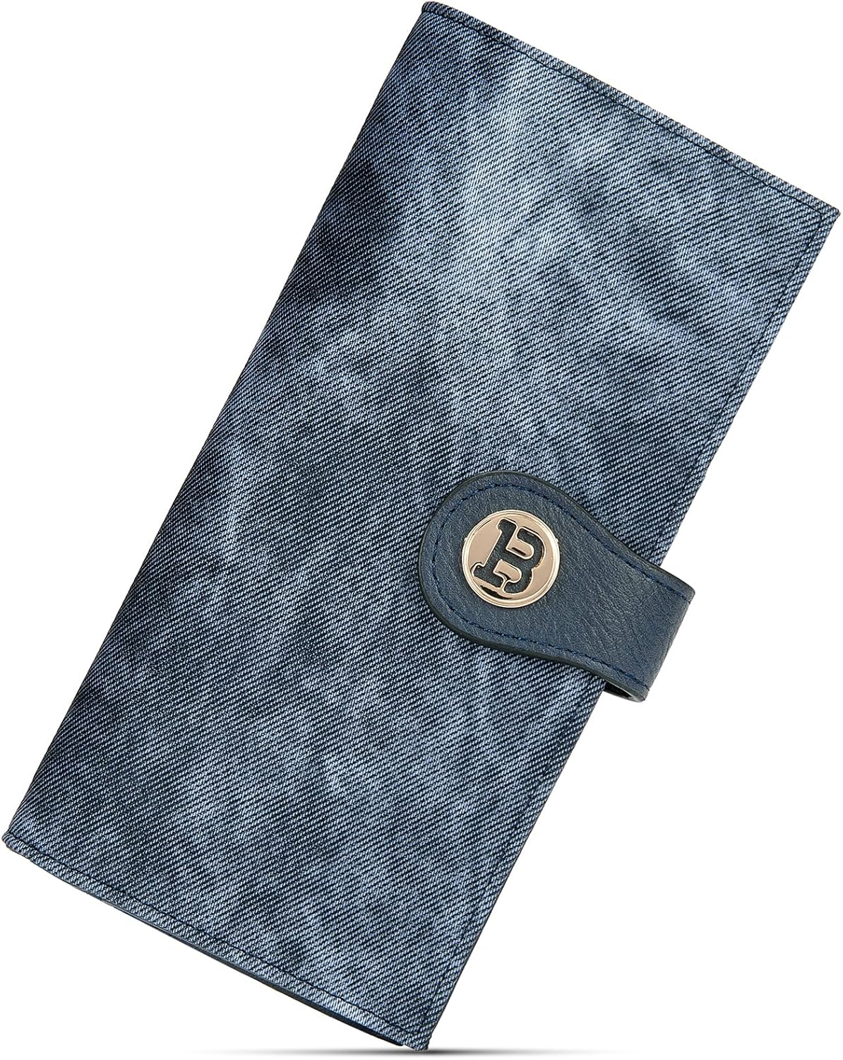 BOSTANTEN Slim Wallet Women Leather RFID Blocking Credit Card Holder Bifold Thin Wallet with Zipper Pocket Denim Blue(PU Leather)
