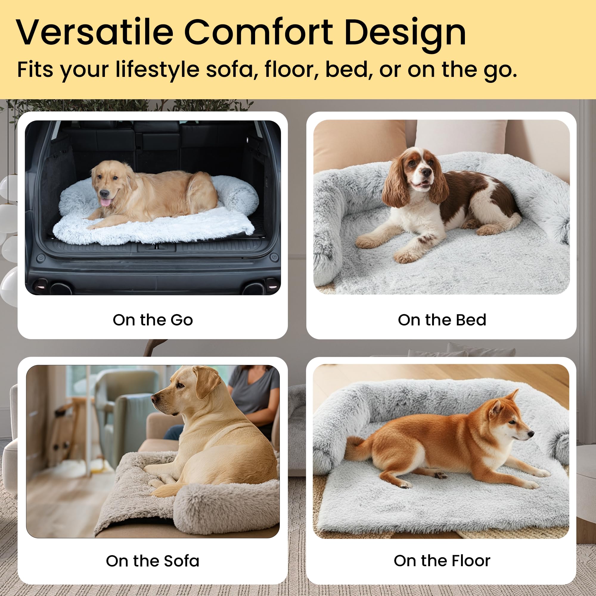 Codi Cama grande calmante para perro, tapete protector antiansiedad para perros XL, 45 x 37 x 6 pulgadas, lavable a máquina, esponjosa y acogedora con parte inferior antideslizante, color gris claro