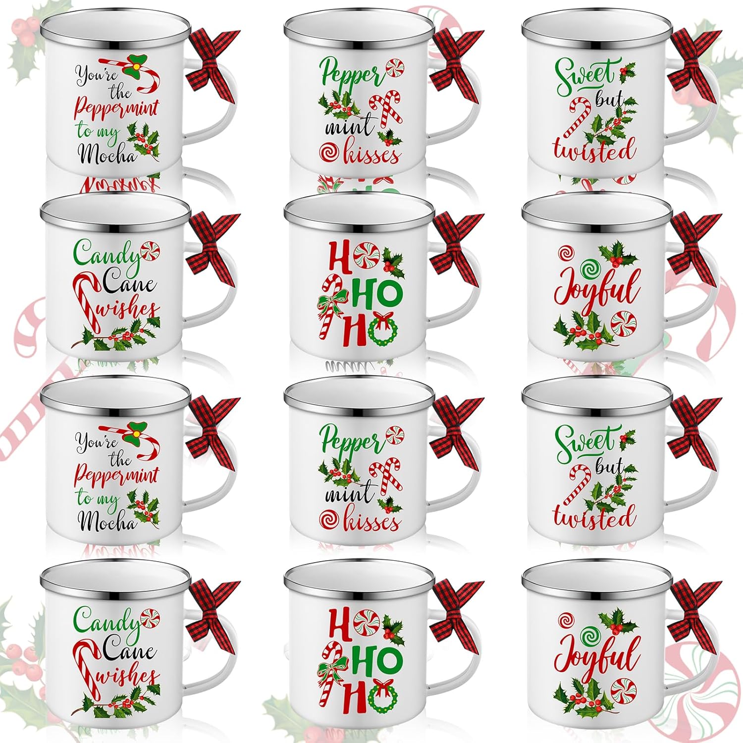Shellwei 12 Pcs Christmas Enamel Mugs Christmas Holiday