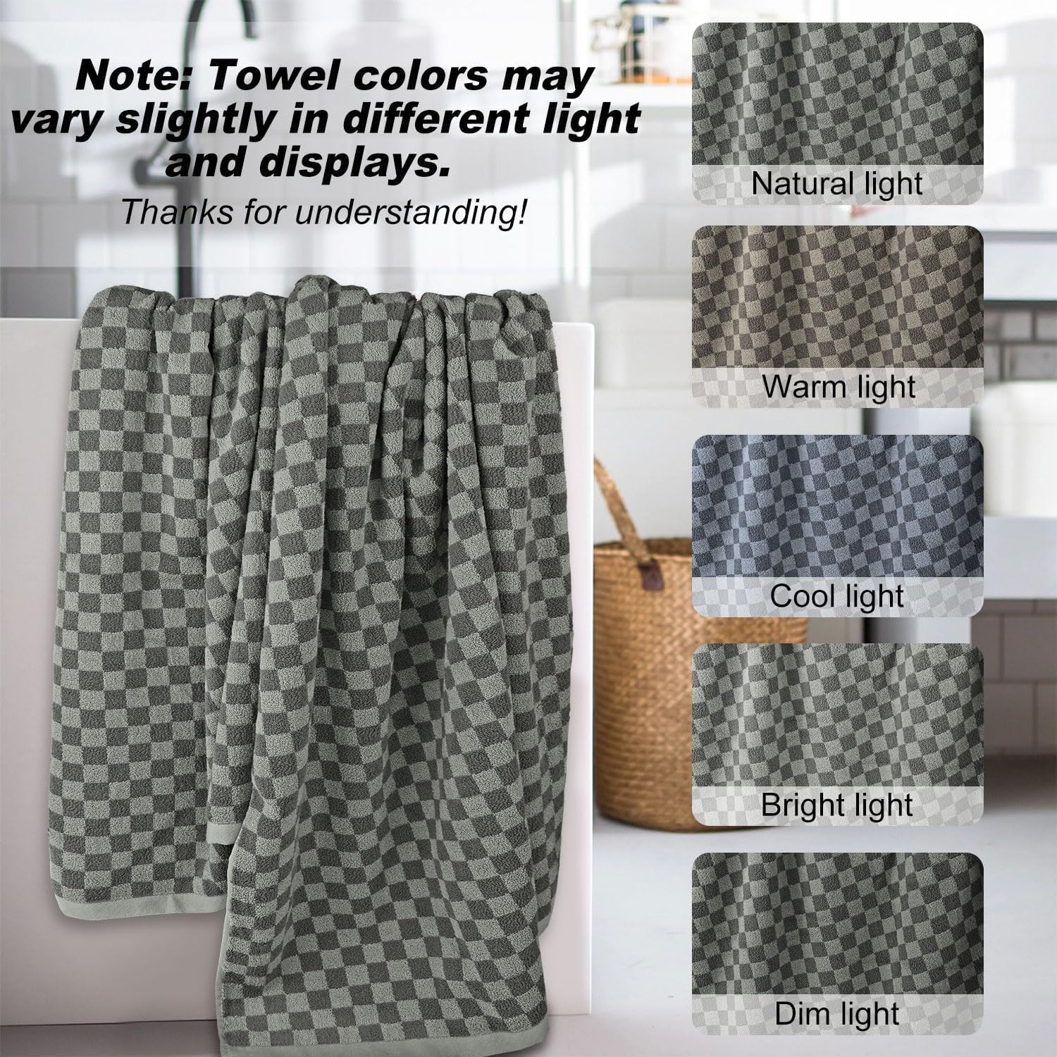 Jacquotha Pack of 2 Cotton Bath Towels (Grey Checkered), Ultral Soft Shower Towels Bathroom Essentials Large Size 54” x 28”, Luxury Medium Thickness Comfort - Image 7