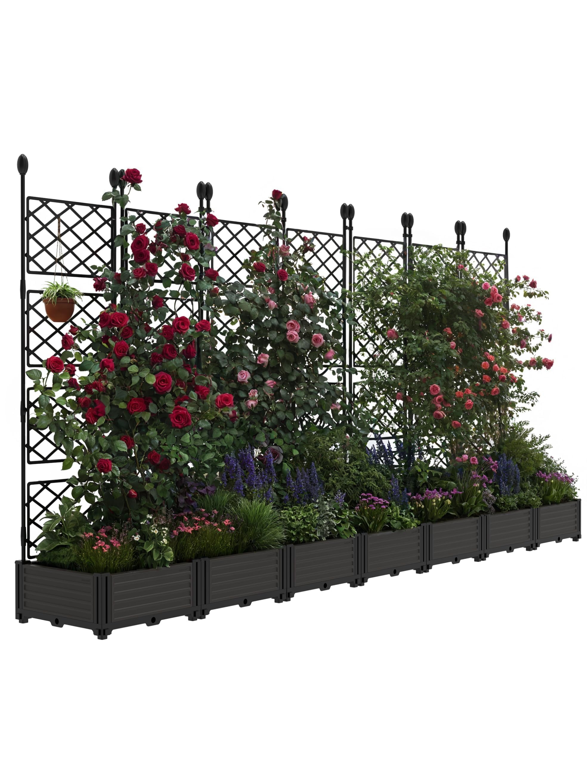 7 PCS Raised Garden Bed with Trellis & Privacy Screen, 116" w x 63" Tall Vertical Garden Planter Box for Climbing Plants - Sturdy Lightweight Outdoor Planter for Vegetables, Flowers on Patio, Balcony