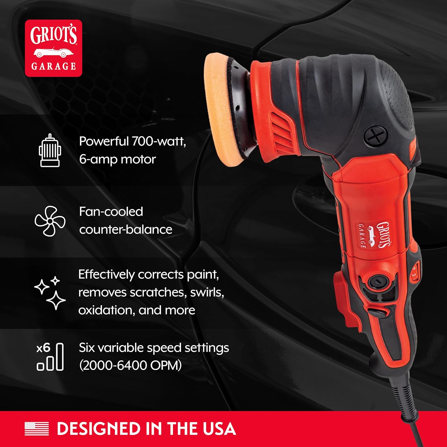 Griot's Garage G8 Random Orbital Polisher 10908, 700-Watt Dual Action Buffer for Car Detailing, Polishing, Waxing, Swirl and Scratch Removal, Includes 2" and 3" Backing Plates - Image 3