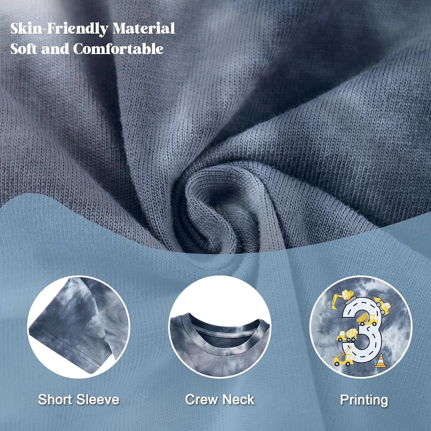 Lovekider 2-5 Years Birthday Boy Shirt Construction Party T-Shirts Excavator Cotton Short Sleeve Tee Dark Grey - Image 4