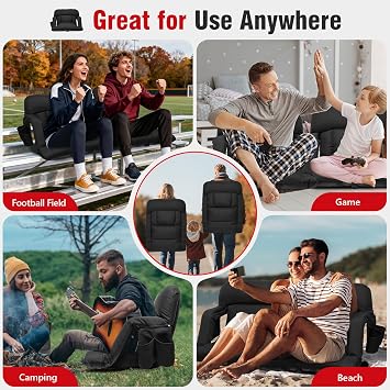 Suteck Wide Stadium Seats with Back Support 2 Pack, Portable Sofa Style Bleacher Chair with Back and Cushion, Armrest, 6 Reclining Positions Backpack Stadium Chair for Sports Events 25-Inch Wide