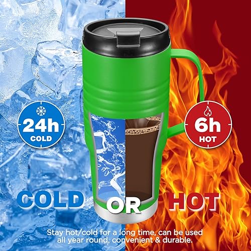 Miniatura 61 de HAUSHOF Taza de viaje de 24 onzas con asa, taza de café aislada al vacío de acero inoxidable, tazas de viaje de doble pared con tapa a prueba