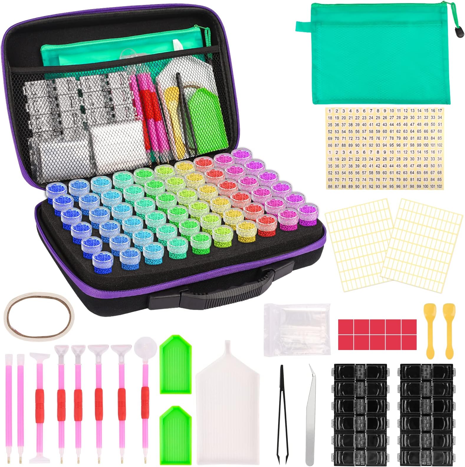 HOHOTIME 60 Slots Diamond Painting Storage Containers,142pcs 5D Diamond Painting Accessories Kit for Diamond Art Craft Jewelry Beads Organizer,Diamond Art Storage for DIY Art Craft