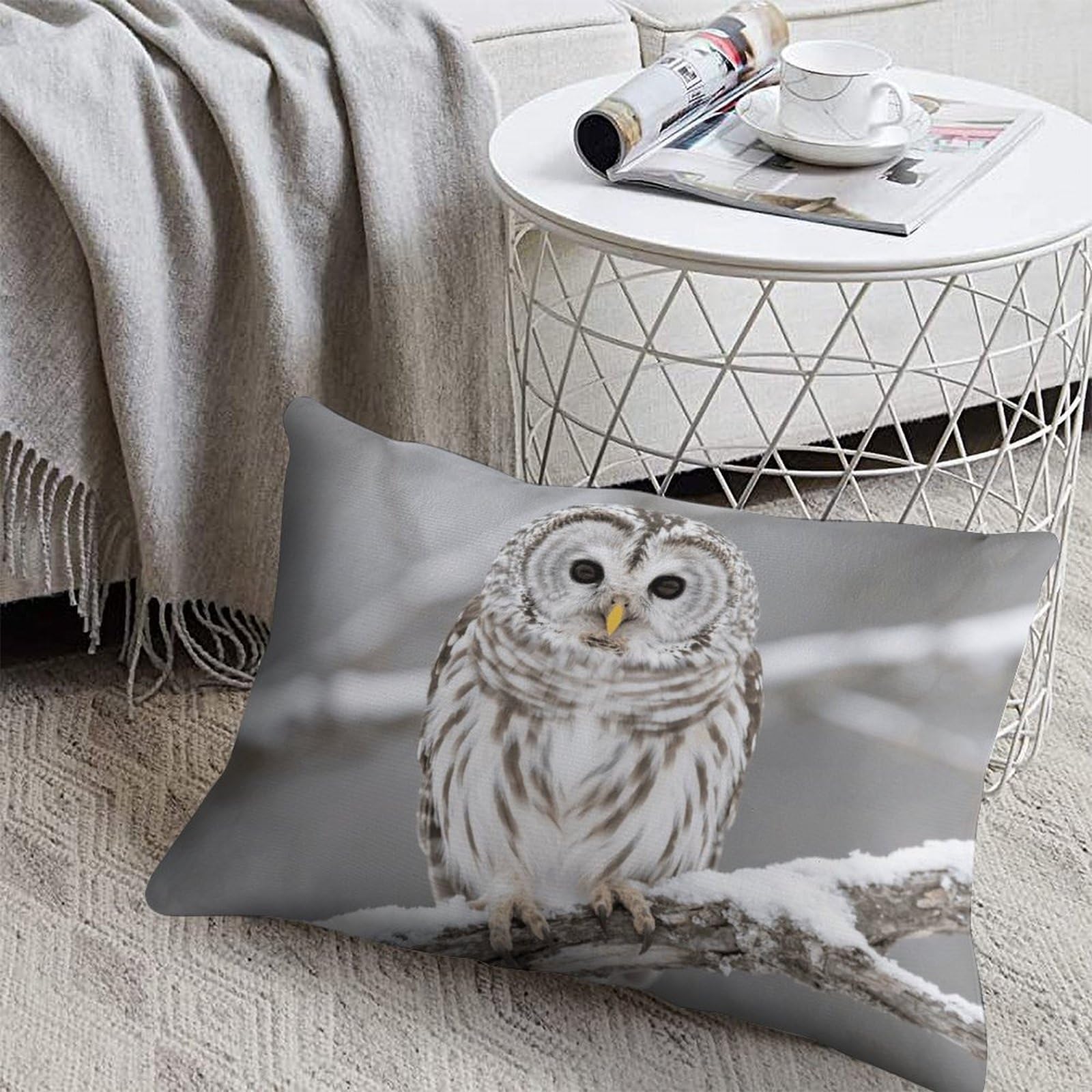 Decorative Throw Pillow Covers 8x12 Short Plush Curious Barred Owl Closeup Body Pillowcase Cushion Cases with Invisible Zipper Rectangle Lumbar Pillow Shells for Sofa Couch Chair Bed Home Decor