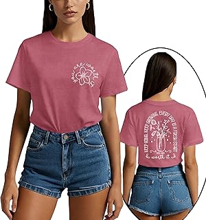 Inspirational Shirts for Women You are Worth It T-Shirt Front Back Floral Tee Tops