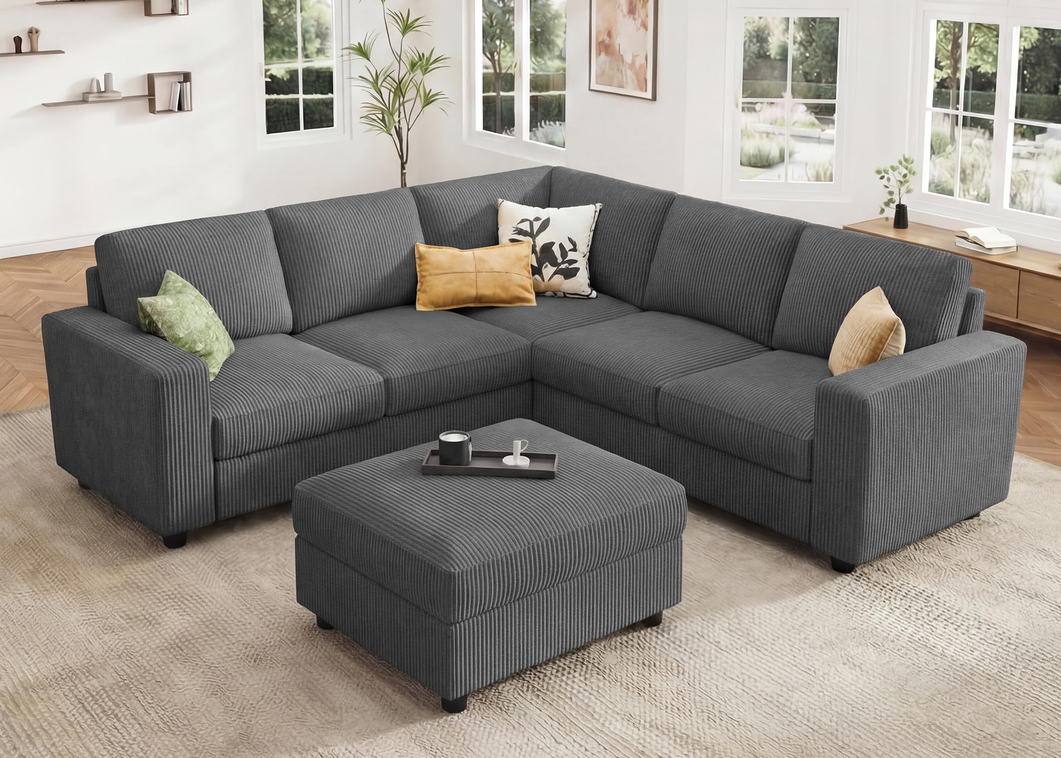 HONBAY LZ126-AB2CDE-G Sectional Sofa in Grey