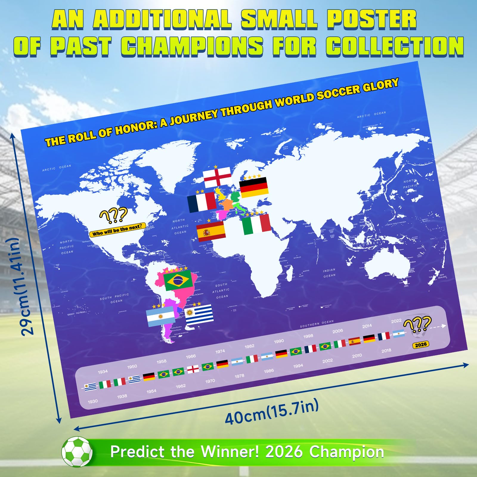 2026 World Soccer Cup Extra Large Schedule Poster 43"x32", 2Pcs Merchandise with 600 Flag Stickers and Predict Champion Poster, Tournament Wall chart for Soccer Fans Gifts Party Decorations — view 4