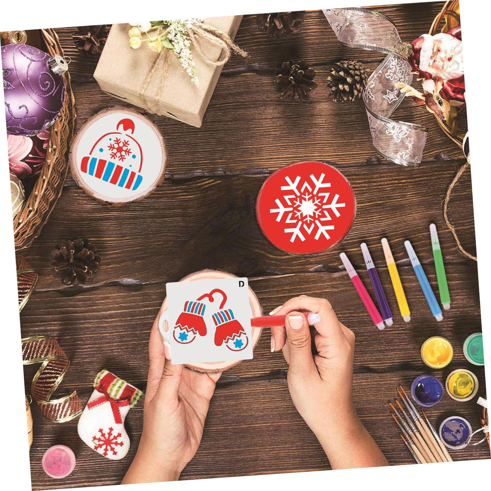 VILLCASE 72pezzi Stencil Natale per Pittura Creativa Template Hollow per Decorazioni Festive per attività Fai da Te e Lavoretti