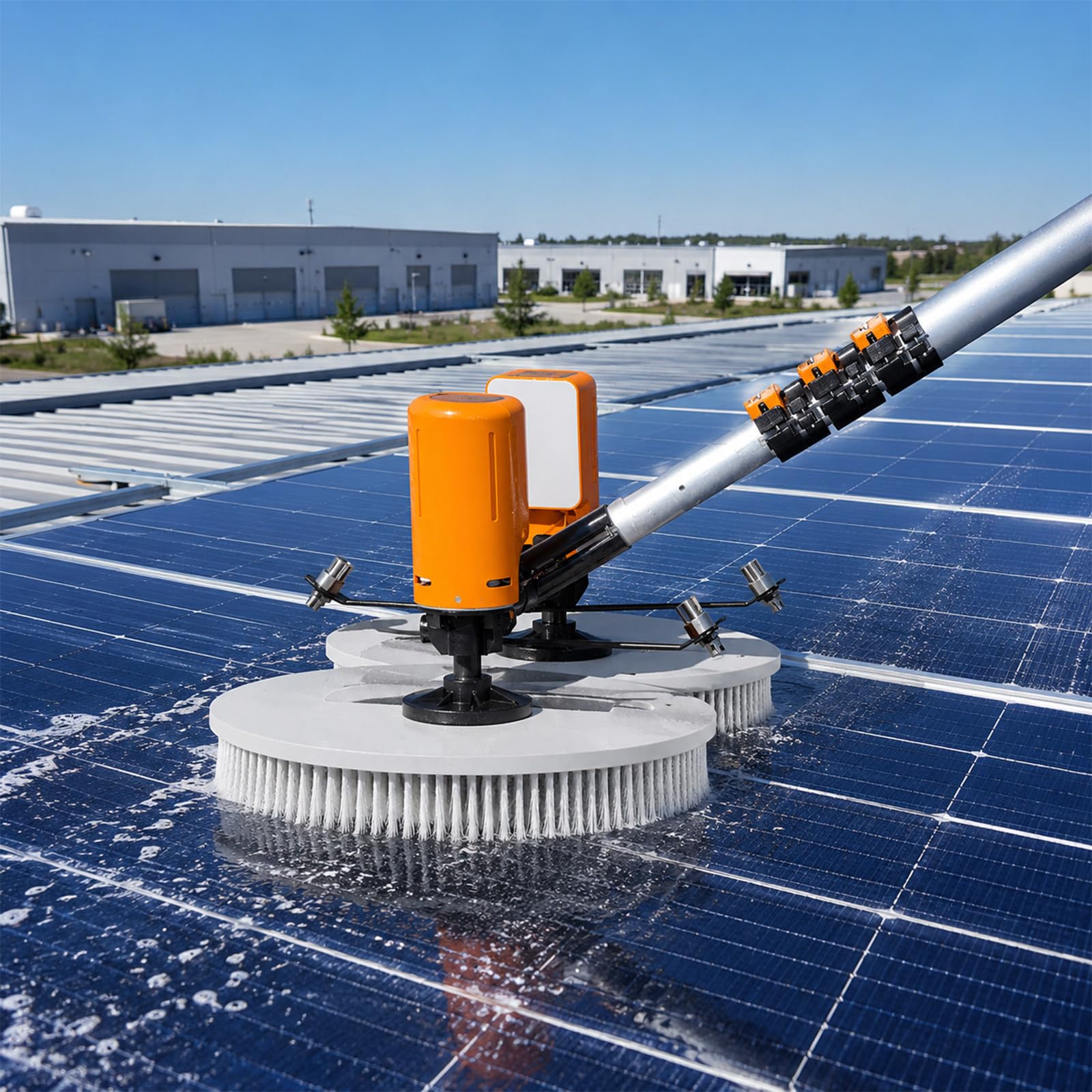 SENJINGHUA 3.5m, 5.5m, 7.5m Telescopic Solar Panel Cleaning Pole, 70cm Double Rotating Brush Head, Electric Photovoltaic Cleaner with 17m Cable, Window Cleaning 7.5m
