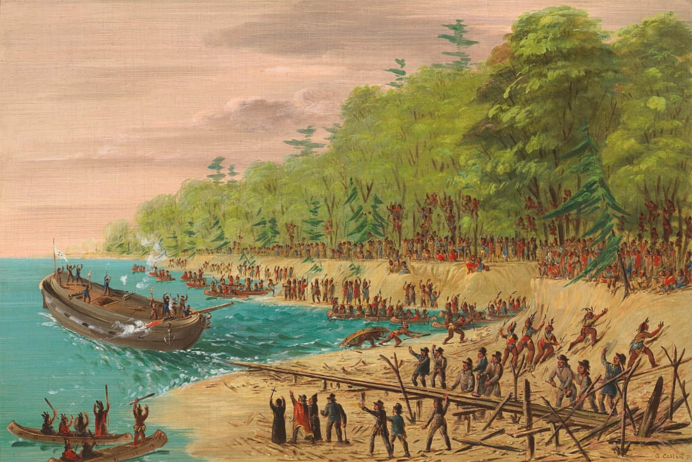 ARTXLXXBN Famous Print Painting Colorful Art Print Lannching by George Catlin Canvas Art Decorations for Home Decor 60x90cm