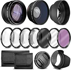 Kit de lentes ultra deluxe para câmeras Canon Rebel T3, T5, T5i, T6, T6i, T7, T7i, EOS 80D, EOS 77D com lente Canon EF-S 18-55 mm II - Inclui: conjunto de filtros de 7 peças de 58 mm + lente grande