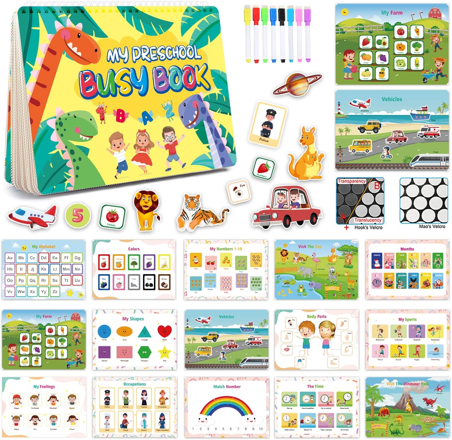 LZLPACKING My First Baby Busy Books, Busy Board Toys Book Montessori Toddler Book Early Educational Learning Toy Pocket Chart Cards with Matching Game Puzzle