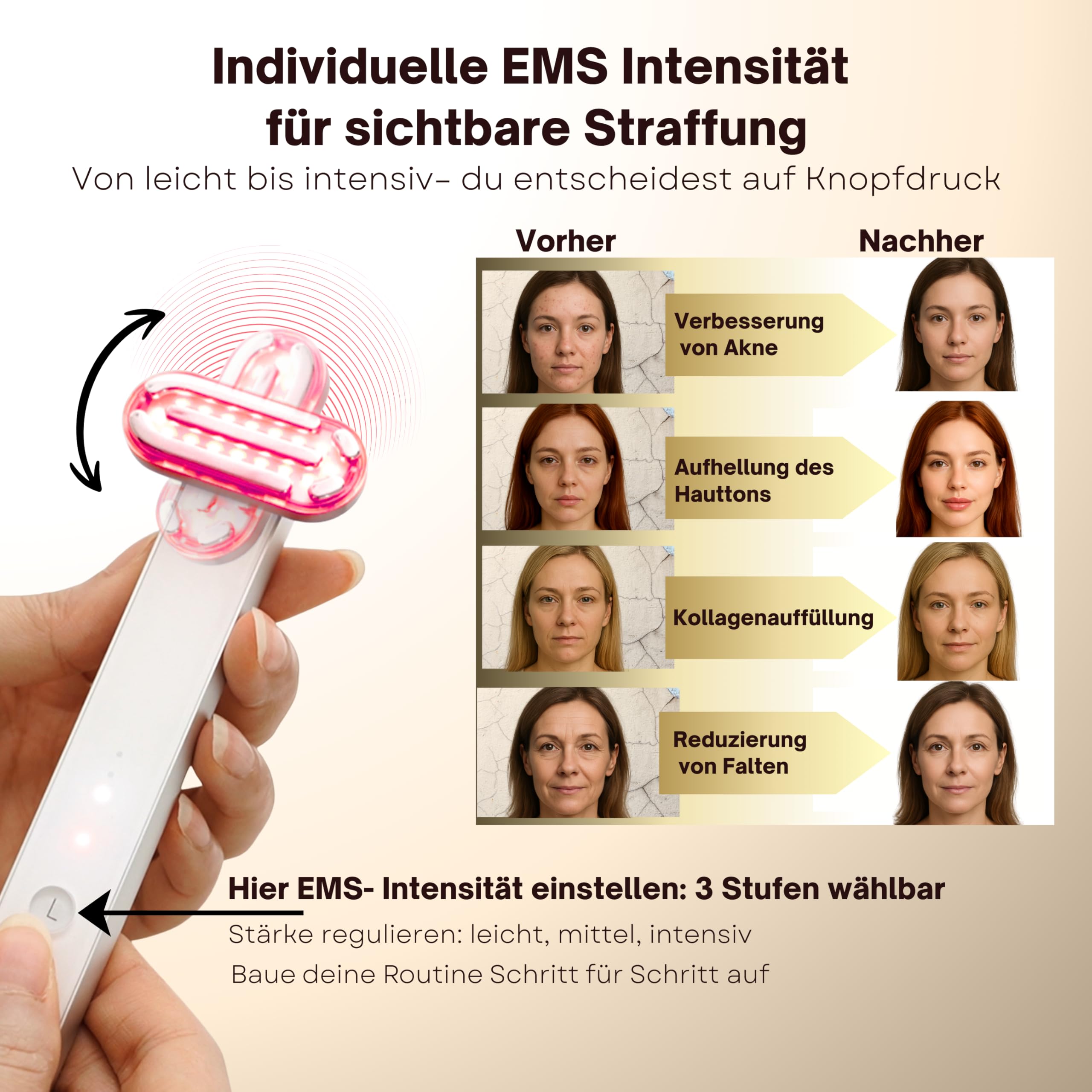 EMS Gua Sha elektrisch Gesichtsmassagegerät gegen Falten [5-in-1 tragbar & wiederaufladbar] Guasha Rotlicht Maske Gesicht | Red Light Therapy Face Lifting Gerät mit Rot, Blau- & Violettlicht
