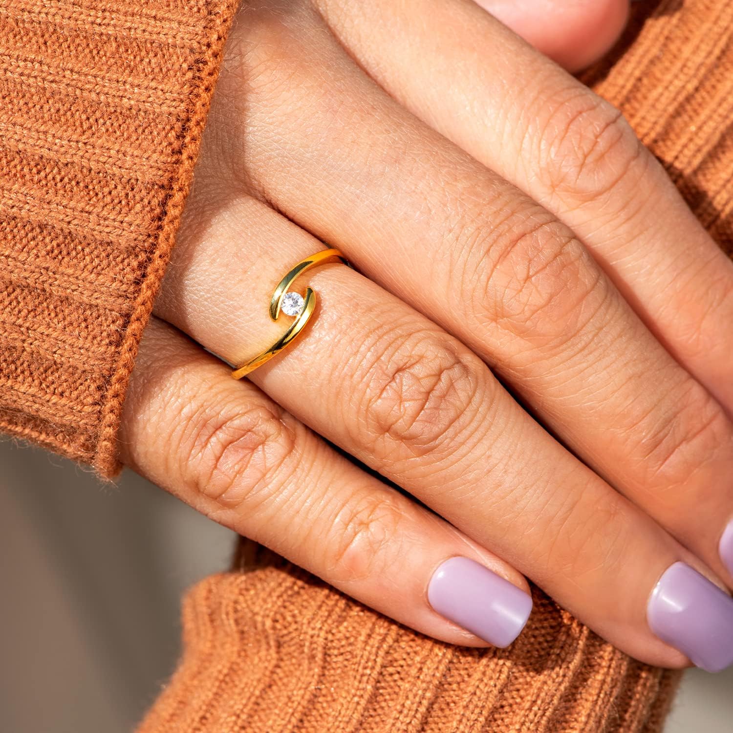 STORYJEWELLERY Ring for Women, Gold Plated Promise Ring for Her, Engagement Bypass Rings for Women, Birthday Christmas Valentines Jewelry Gifts Rings for Girls - Image 2