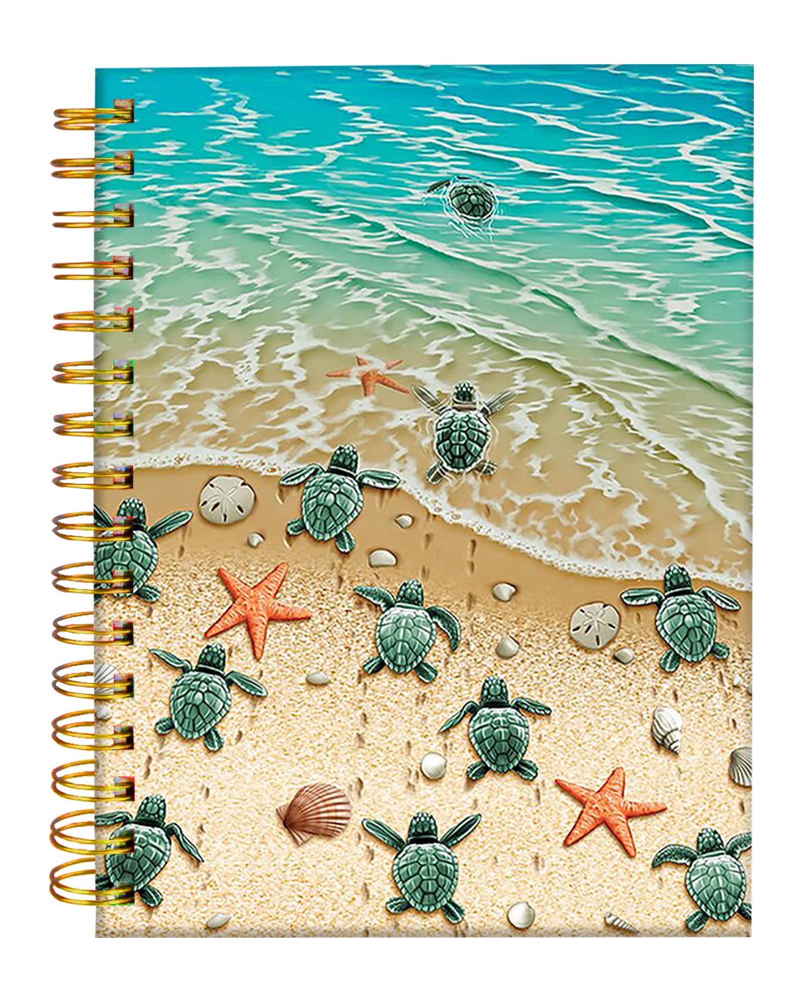 iampanda Quaderno a spirale, con rilegatura a doppio filo, con carta di alta qualità, per ragazze, donne, 60 fogli A5 a righe, ideale per scuola, ufficio, casa, tartarughe sulla spiaggia