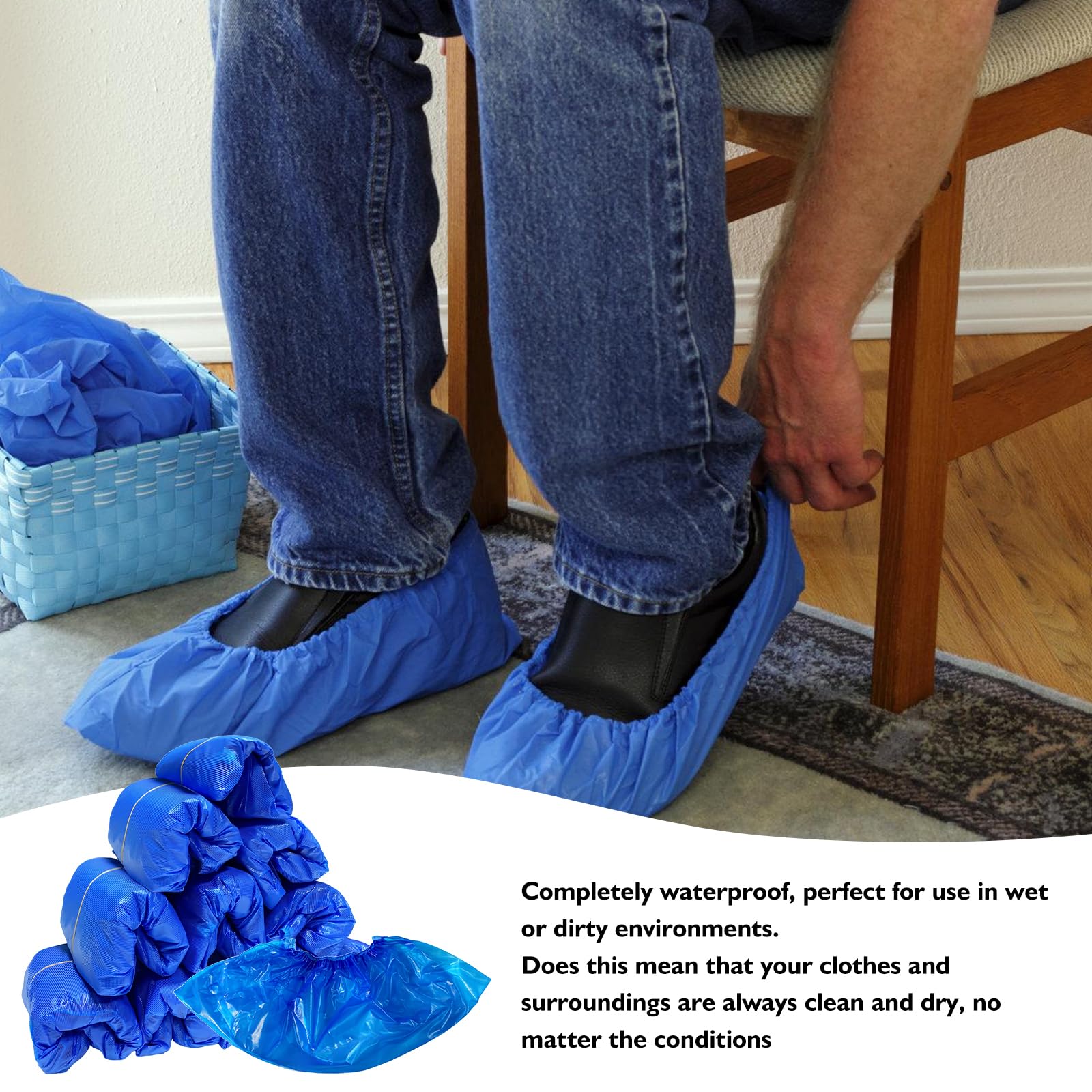 Lot de 300 couvre-chaussures jetables antidérapants avec élastique - Imperméables et jetables - Taille universelle - Pour l'hygiène et la protection - Bleu