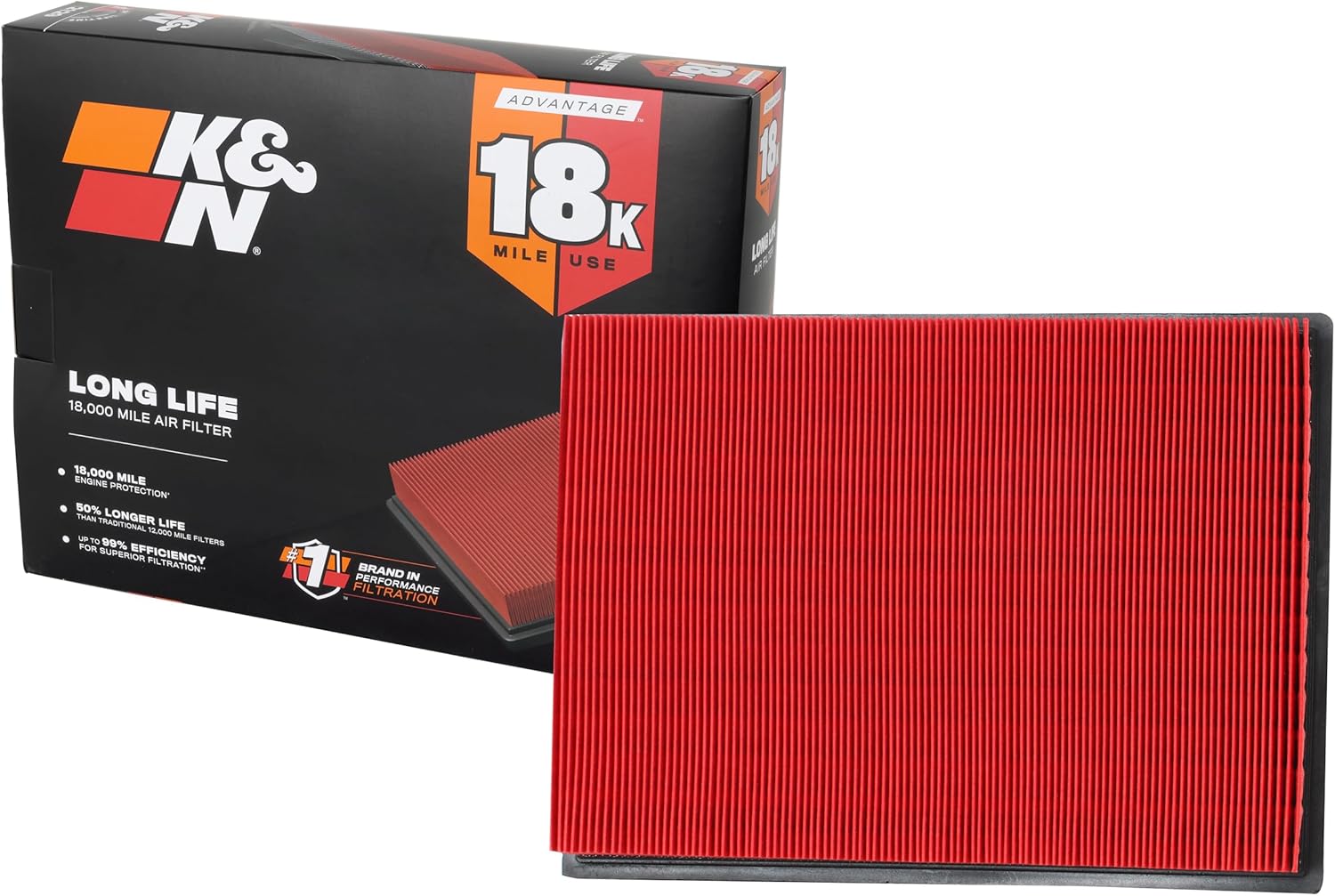 K&N Engine Air Filter: Long Life 18,000 Mile Replacement Air Filter ...