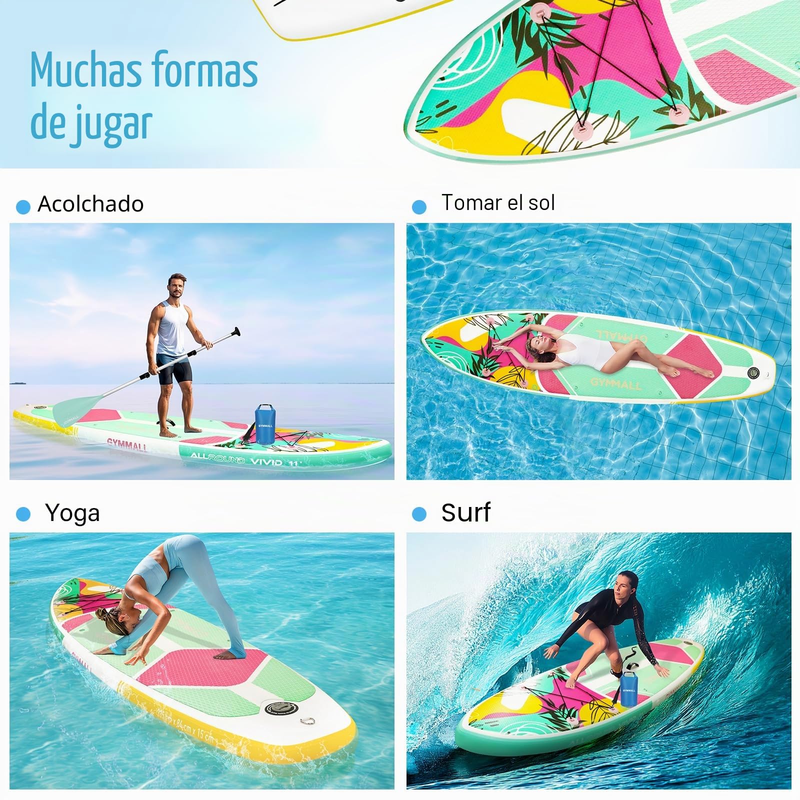 Tabla Paddle Surf Hinchable de Pie para Adultos y Jóvenes de Todos los Niveles de Habilidad, Diseño Ancho y Antideslizante de Tabla Paddle Surf con Accesorios Premium y Bolsa de Almacenamiento