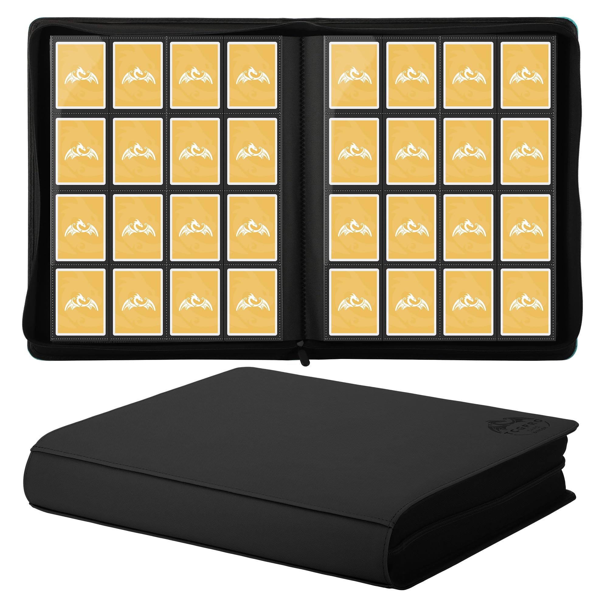 TCGPRO Sammelkarten Album für 1000 Karten, Trading Card Binder mit 16 Kartenfächern pro Seite, Wasserdichte PU-Hülle für Standardgröße-Karten z.B. Sammelkartenspiele, Sportkarten, TCG, Schwarz